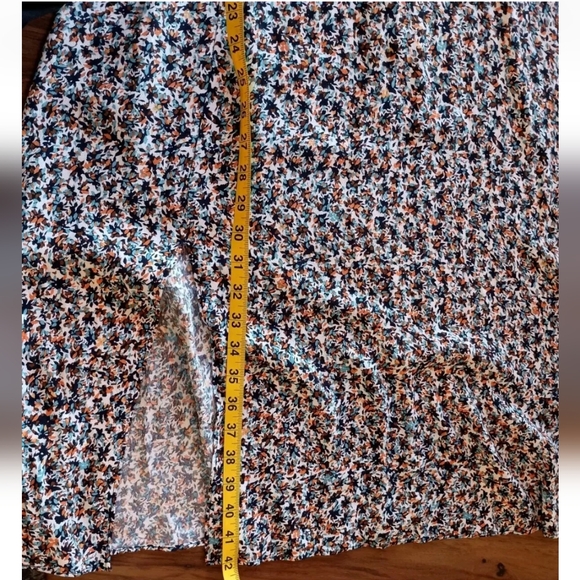 LOFT Western Boho Navy Multi-color Midi Dress with slit And Long Sleeves Sz 12 - Picture 13 of 14